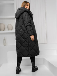 Bolf Damen Lange Gepolsterte Winterjacke Mantel mit Kapuze Schwarz  5M3173