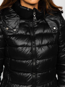 Bolf Damen Lange Gepolsterte Winterjacke Mantel mit Kapuze Schwarz  MB0276