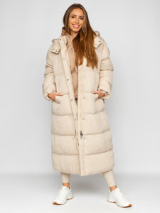 Bolf Damen Lange Gepolsterte Winterjacke mit Kapuze Beige  R6702