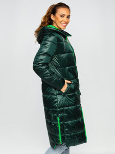 Bolf Damen Lange Gepolsterte Winterjacke mit Kapuze Grün  J9063