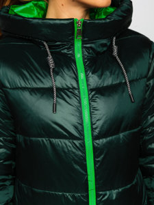 Bolf Damen Lange Gepolsterte Winterjacke mit Kapuze Grün  J9063