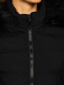 Bolf Damen Lange Gepolsterte Winterjacke mit Kapuze Schwarz  16M9061