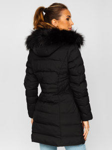 Bolf Damen Lange Gepolsterte Winterjacke mit Kapuze Schwarz  16M9061