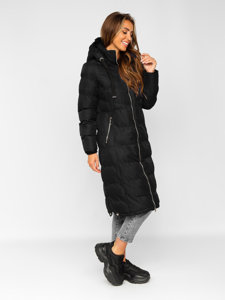 Bolf Damen Lange Gepolsterte Winterjacke mit Kapuze Schwarz  5M736