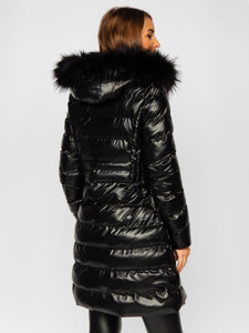 Bolf Damen Lange Gepolsterte Winterjacke mit Kapuze Schwarz  5M777