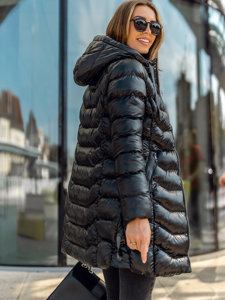 Bolf Damen Lange Gepolsterte Winterjacke mit Kapuze Schwarz  7074A