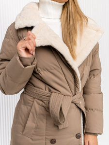 Bolf Damen Lange Gepolsterte Winzterjacke Mantel Beige  16M9168