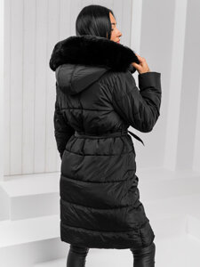 Bolf Damen Lange Gepolsterte Winzterjacke Mantel Schwarz z kapturem  11Z8179