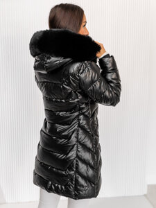 Bolf Damen Lange Gepolsterte Winzterjacke Mantel Schwarz z kapturem  16M9122