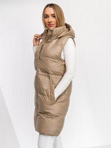 Bolf Damen Lange Steppweste Beige  5M3186