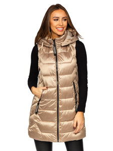 Bolf Damen Lange Steppweste Beige B8107