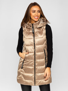 Bolf Damen Lange Steppweste Beige B8107