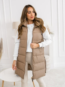 Bolf Damen Lange Steppweste Beige  B8212