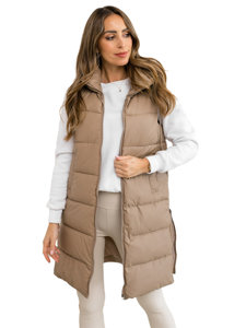 Bolf Damen Lange Steppweste Beige  B8212