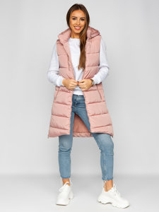 Bolf Damen Lange Steppweste Rosa  81261