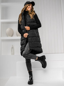 Bolf Damen Lange Steppweste Schwarz 81261C