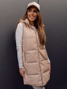 Bolf Damen Lange Steppweste aus Ökoleder Beige  AY756