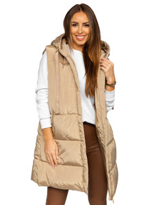 Bolf Damen Lange Steppweste oversize Beige  81266