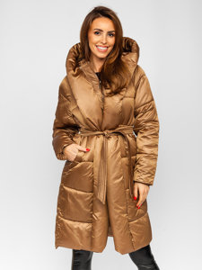 Bolf Damen Lange Winterjacke mit Kapuze Camel  MY0363A