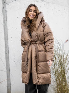 Bolf Damen Lange Winterjacke mit Kapuze Camel  MY0363A