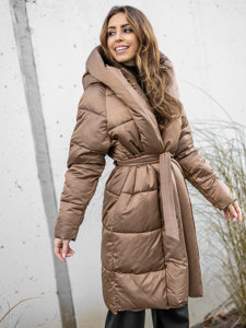 Bolf Damen Lange Winterjacke mit Kapuze Camel  MY0363A