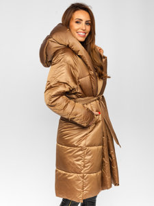 Bolf Damen Lange Winterjacke mit Kapuze Camel  MY0363A