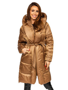 Bolf Damen Lange Winterjacke mit Kapuze Camel  MY0363A