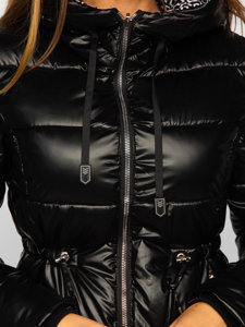 Bolf Damen Lange Zweiseitige Gepolsterte Winterjacke Mantel mit Kapuze Schwarz  B8070