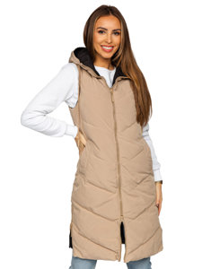 Bolf Damen Lange Zweiseitige Steppweste Beige  B8022