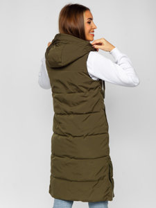 Bolf Damen Lange Zweiseitige Steppweste Khaki  B8022