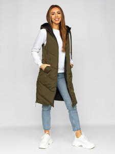 Bolf Damen Lange Zweiseitige Steppweste Khaki  B8022