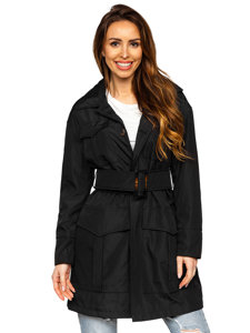 Bolf Damen Langer Mantel Trenchcoat mit Gürtel Schwarz  AG5012