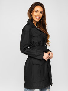 Bolf Damen Langer Mantel Trenchcoat mit Gürtel Schwarz  AG5012