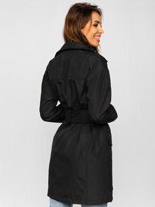 Bolf Damen Langer Mantel Trenchcoat mit Gürtel Schwarz  AG5012