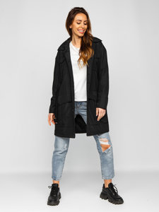 Bolf Damen Langer Mantel Trenchcoat mit Gürtel Schwarz  AG5012