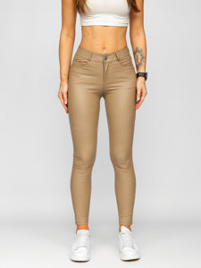 Bolf Damen Leggings Lederimitat Beige  DM850