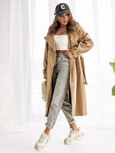 Bolf Damen Mantel Trenchcoat Lang Beige  DF7901