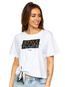 Bolf Damen T-Shirt mit Pailletten und Aufdruck Weiß  DT101