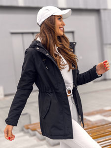 Bolf Damen Übergangsjacke Parka mit Kapuze Schwarz  7038A