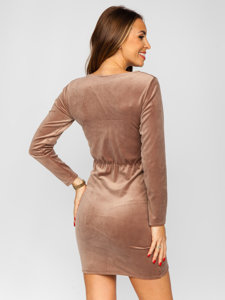 Bolf Damen Velours Kleid mit Drappierung Cappuccino 880