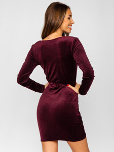 Bolf Damen Velours Kleid mit Drappierung Weinrot  880