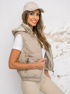 Bolf Damen Warme Steppweste mit Kapuze Beige  16M9091