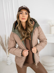 Bolf Damen Warme Zweiseitige Gepolsterte Winterjacke mit Kapuze Beige  B8181