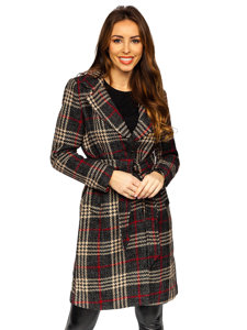 Bolf Damen Warmer Wintermantel mit Gürtel Lang Schwarzgrau  OMDL011