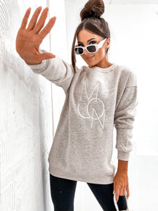 Bolf Damen Warmes Sweatshirt ohne Kapuze mit Motiv Beige VE77