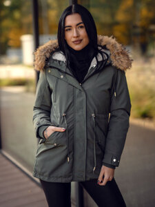 Bolf Damen Winterjacke Parka mit Kapuze 2in1 Khaki  16M9199