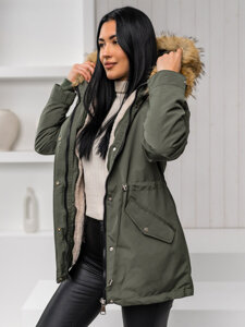 Bolf Damen Winterjacke Parka mit Kapuze 2in1 Khaki 16M9199