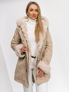 Bolf Damen Winterjacke Parka mit Kapuze Beige 5M763