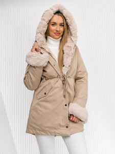 Bolf Damen Winterjacke Parka mit Kapuze Beige 5M763