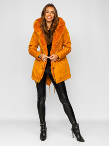 Bolf Damen Winterjacke Parka mit Kapuze Camel  5M762